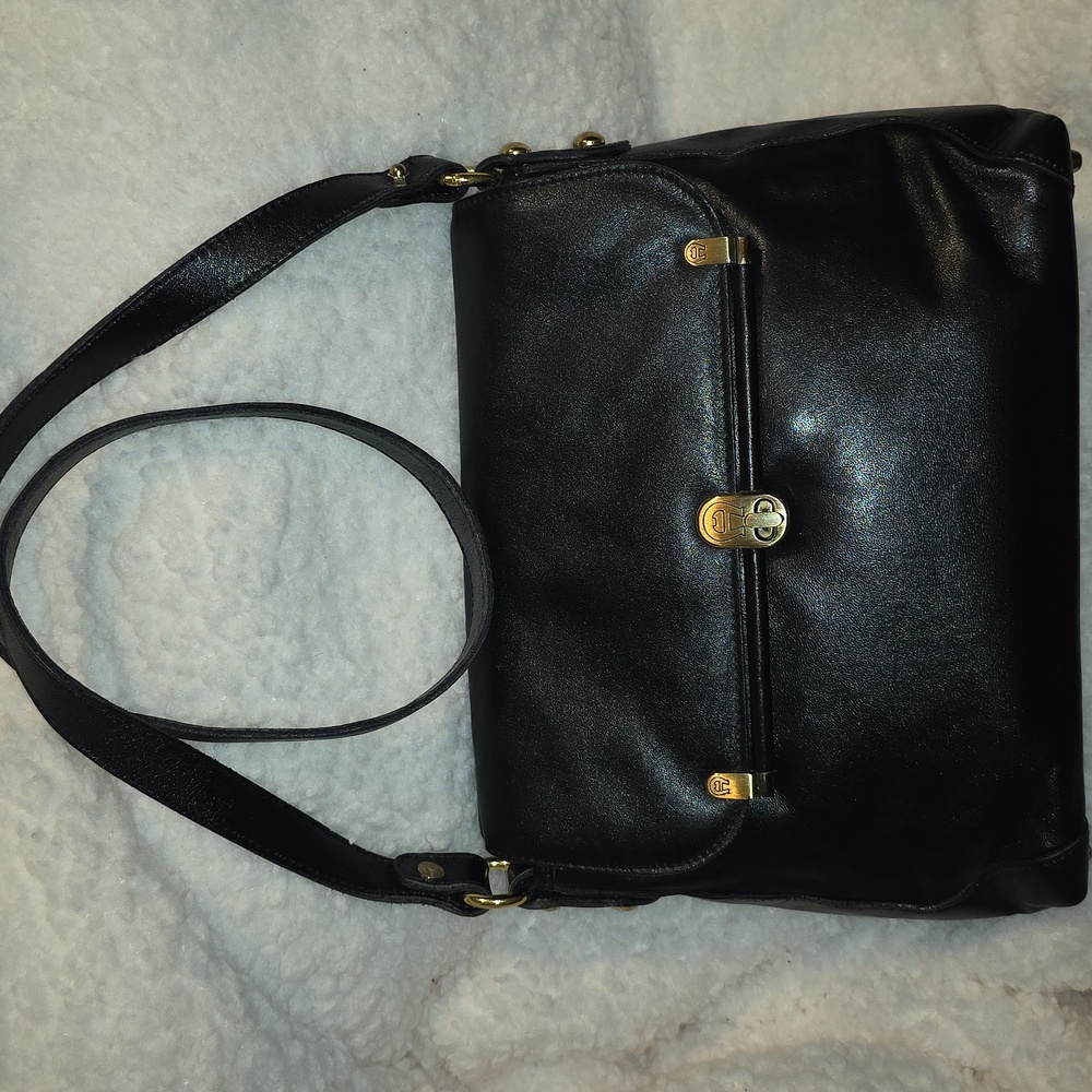 Etienne Aigner Black Shoulder Bag with Gold Accents